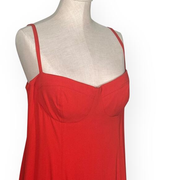 J CREW Crepe Bustier Midi Dress Bustier Cocktail Evening Orange Spaghetti Strap - Picture 5 of 14